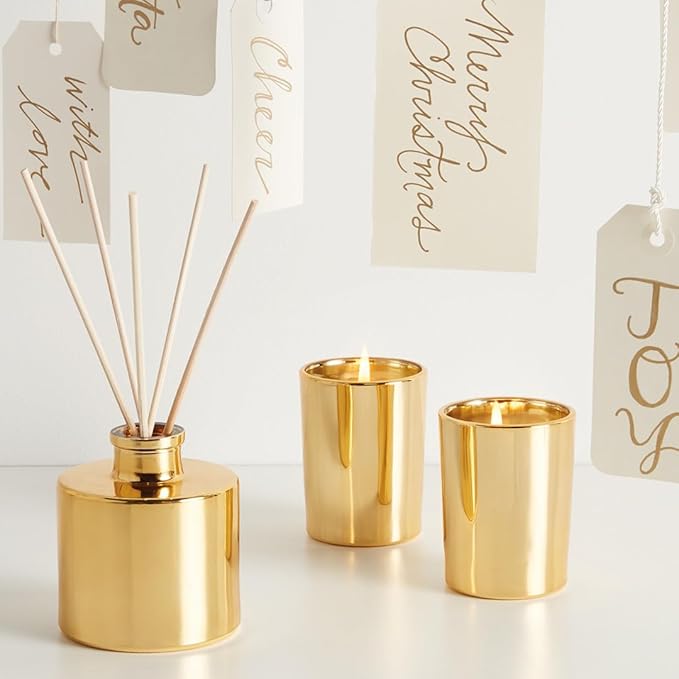 Thymes Frasier Fir Reed Diffuser Set – Includes Reeds, Fragrance Oil, and Frosted Glass Bottle – Fragrance Oil Diffuser – Room Fresheners – Luxury Home Decor – Gold (Gilded, 4 fl oz) - Bloomnest