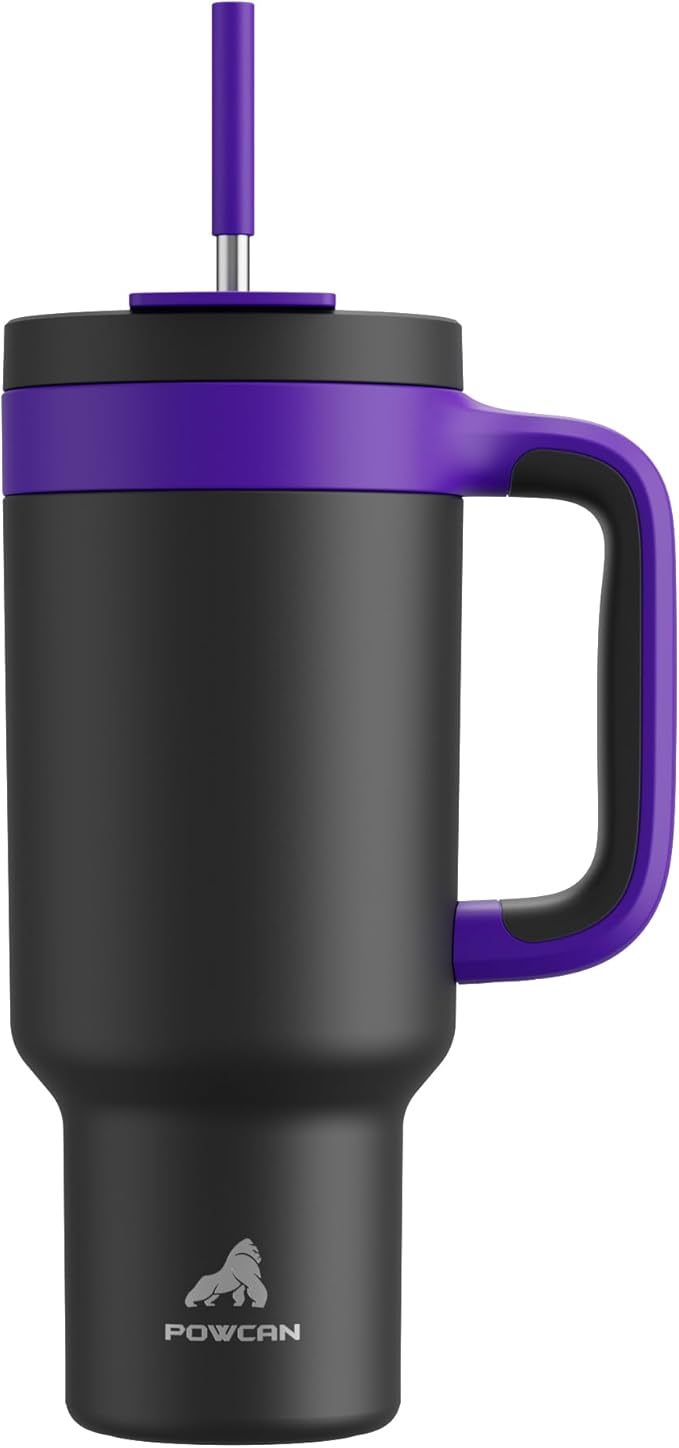 40 oz Tumbler with Handle, 2-in-1 Straw and Sip Lid, Leakproof, Dishwasher Safe, Insulated Stainless Steel Travel Coffee Mug, Keeps Cold for 34 Hours, Fits in Car Cup Holder (Iris) - Bloomnest