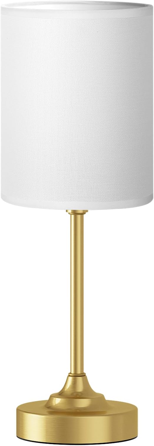 Fenmzee Gold Nightstand Bedroom Lamp - 3 Way Dimmable Bedside Lamp, Small Table Lamp Linen Lampshade for Office Desk, LED Bulb Included - Bloomnest