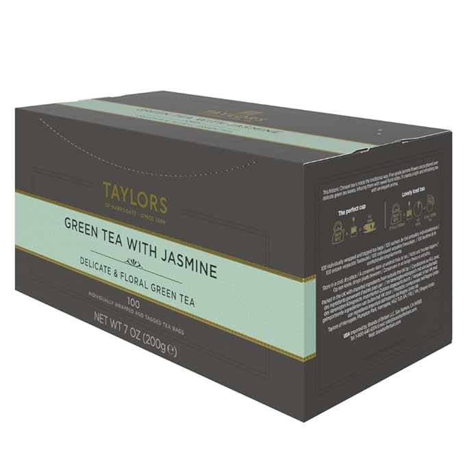Taylors of Harrogate Green Tea with Jasmine, Individually Wrapped Bags, 100 Count (Pack of 1), Delicate, Floral and Sweet, Caffeinated, Enjoy Hot or Iced, 100 Teabags - Bloomnest