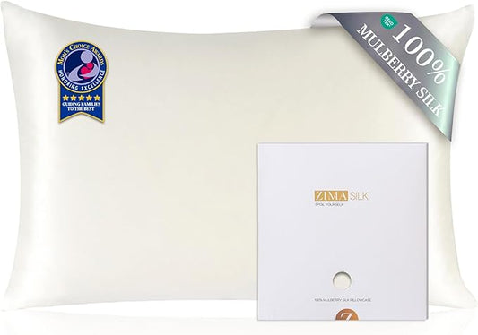 ZIMASILK 100% Pure Mulberry Silk Pillowcase for Hair and Skin Health,Soft and Smooth,Both Sides Premium Grade 6A Silk,600 Thread Count,with Hidden Zipper,1pc (King 20''x36'',Ivory) - Bloomnest