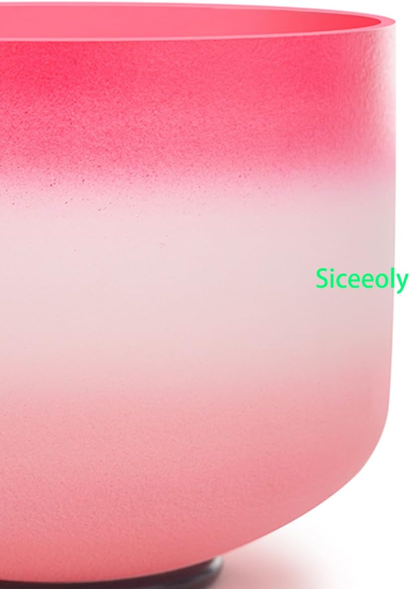 8 inch F Note 432HZ Light Pink Singing Bowl Frosted Quartz Heart Chakra Meditation Sound Healing with Durable Carrying Case Suede Striker O-ring