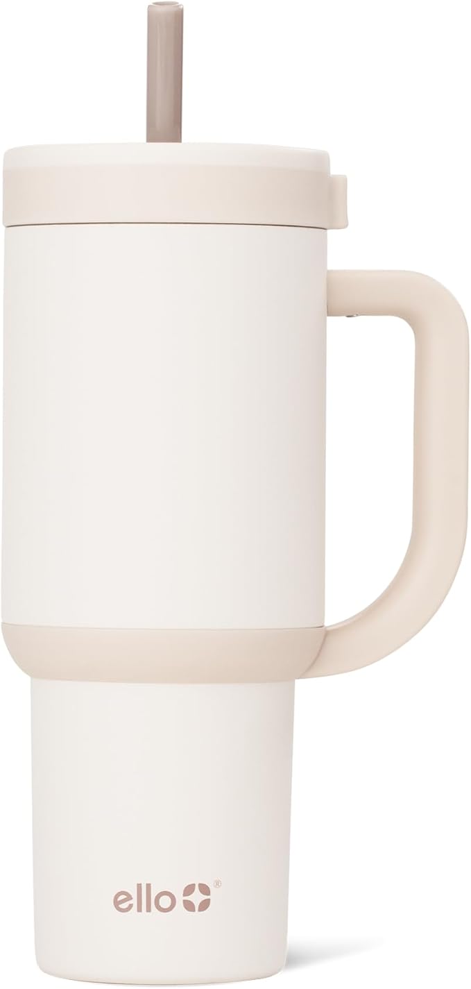 Ello Oasis 24 oz Tumbler with Handle & Retracting Straw | Reusable Insulated Stainless Steel Cup 100% Leakproof, Gifts for Teens Women Men | Keeps cold for 24 Hours, Cup Holder Friendly, Cream Tonal - Bloomnest