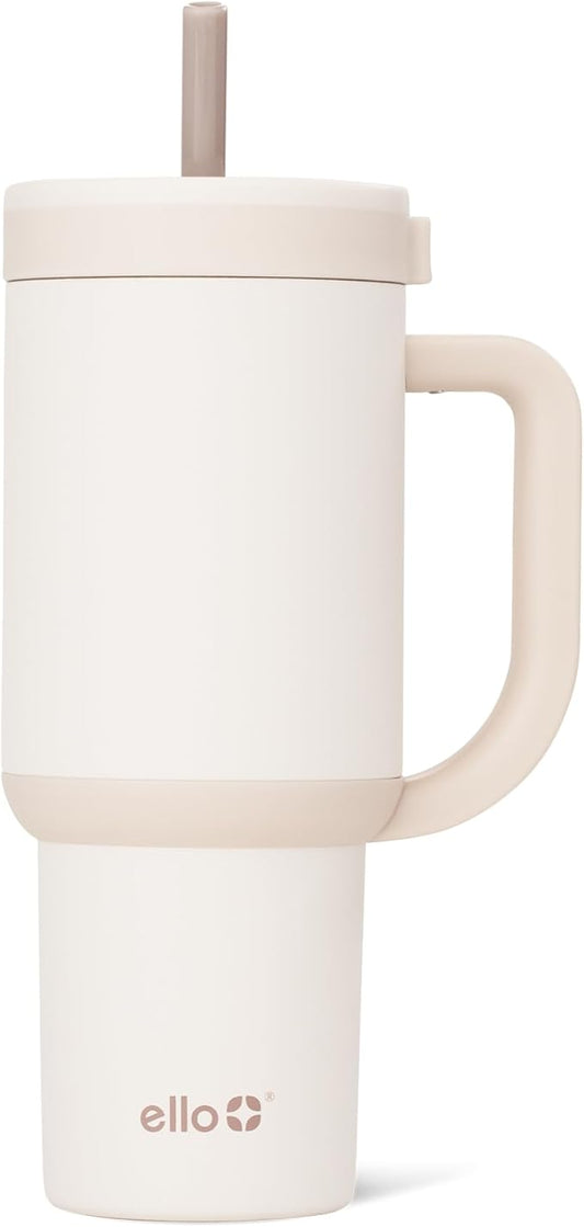 Ello Oasis 24 oz Tumbler with Handle & Retracting Straw | Reusable Insulated Stainless Steel Cup 100% Leakproof, Gifts for Teens Women Men | Keeps cold for 24 Hours, Cup Holder Friendly, Cream Tonal - Bloomnest