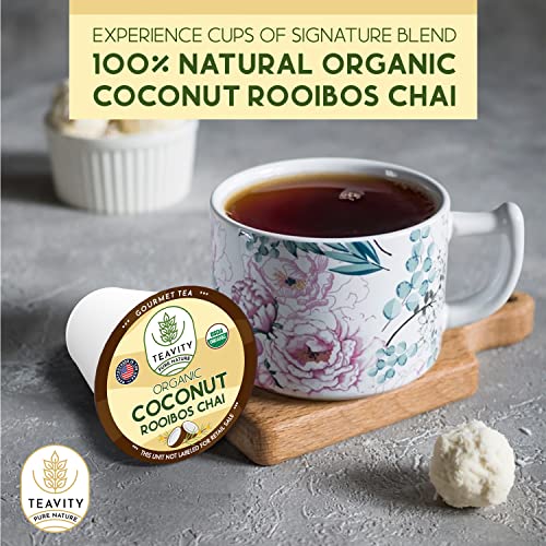 Coconut Rooibos Chai Tea Pods for Keurig - Organic Ginger Tea, Rooibos, Cinnamon, Cardamom, Coconut & Chai by Teavity (36 Tea Pods) - Bloomnest