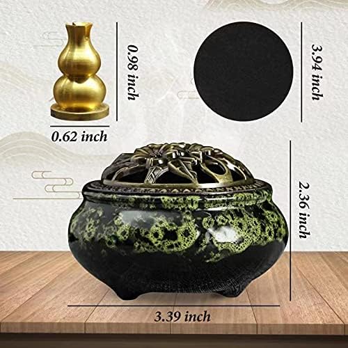 Ceramic Incense Burner with Lid, Bowl Burner， Cone Incense Burner, Ceramic Censer Suitable for Incense/Cone/Coil/Sticks, There are 30 Incense Cones+ Metal Incense Holder+Fireproof Cotton Inside. - Bloomnest