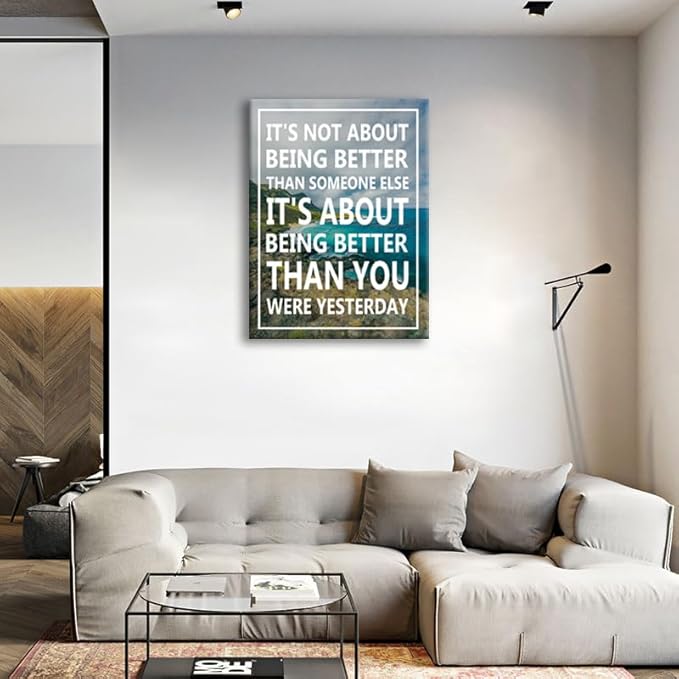 Motivational Poster Inspirational Canvas Wall Art It's Not About Being Better Than Someone Else Print Positive Quotes Canvas Painting Artwork Office Home Decor Framed Ready to Hang [24''W x 36''H] - Bloomnest