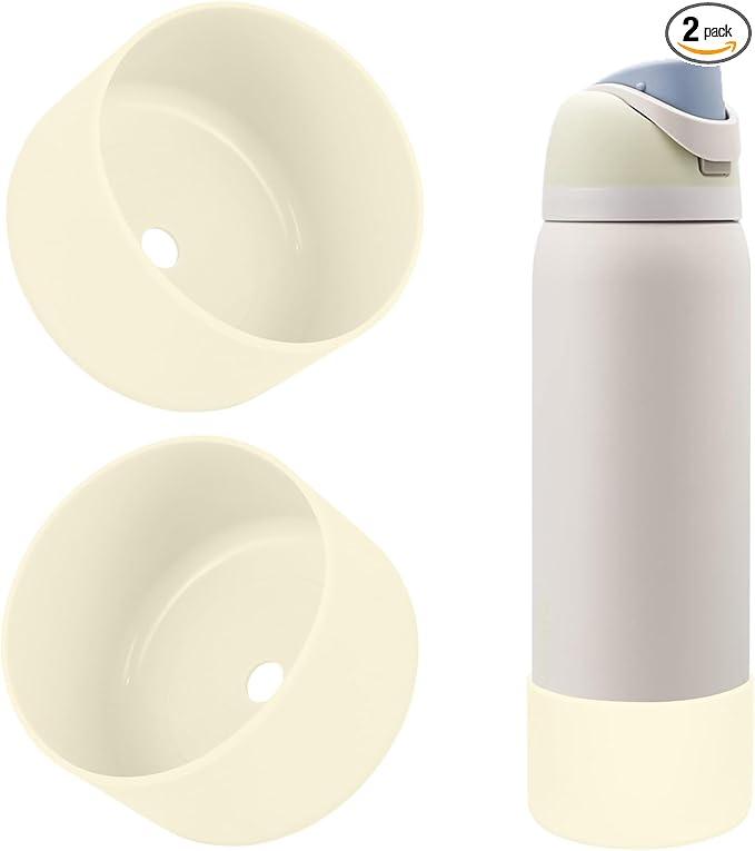2PCS Silicone Water Bottle Boot, Compatible with Owala 24oz 32oz 40oz, Protective Anti-Scratch & Anti-Dent No Noise Sleeve Cover for FreeSip/Twist/Flip Water Bottles (Cream White, 32oz) BKBY