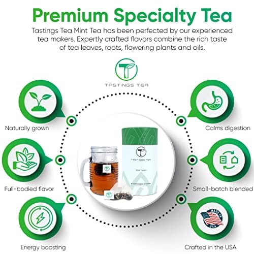 Tastings Tea Mint Fusion - 15 Biodegradable Sachets | Spearmint & Peppermint with Black Tea & Lemongrass Blend | Natural Pyramid Bags - Bloomnest