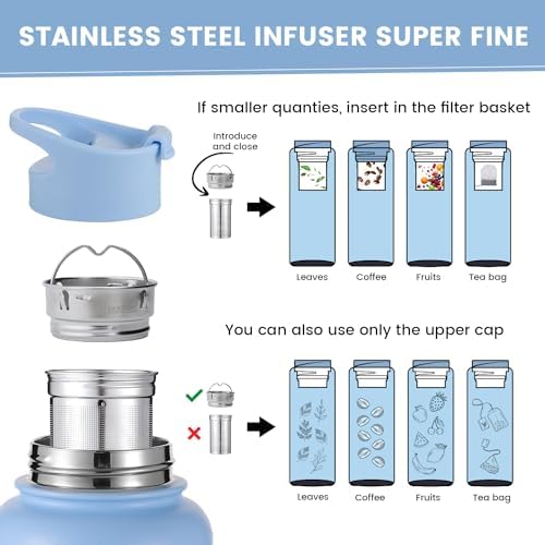 Lexlion Tea Infuser Water Bottle 32 Oz – Triple Wall Insulated Stainless Steel, Loose Leaf & Fruit Strainer, 3 Leakproof Lids, BPA-Free Silicone Sleeve, Reusable Thermal Mug - Bloomnest