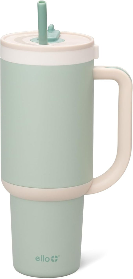 Ello Oasis 40 oz Tumbler with Handle & Retracting Straw | Reusable Insulated Stainless Steel Cup 100% Leakproof, Gifts for Teens Women Men | Keeps cold for 20 Hours, Cup Holder Friendly, Pistachio - Bloomnest