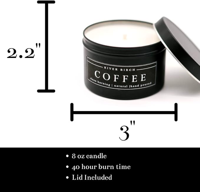 River Birch Candles Coffee Scented Candle | Premium, All-Natural, Non-Toxic, Soy Candles | 8 oz. Black Matte Tin Travel Candle | Cozy Relaxing Gifts for Home - Bloomnest
