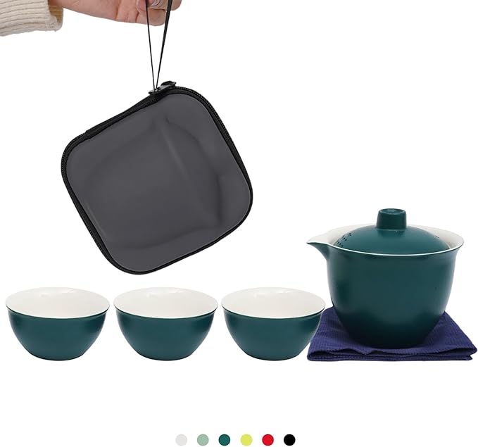 Porcelain Chinese Gongfu Tea Sets for Adults Portable Kungfu Teapot and Cup Set Small Ceramic Tea Party Set Travel Teaset with Lid for Home Gifting Outdoor and Office (Green) - Bloomnest
