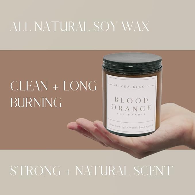 River Birch Candles Blood Orange Scented Candle | Premium, All-Natural, Non-Toxic, Soy Amber Jar Candles | 8.5oz 40 Hr Burn Time | Cozy Relaxing Gifts for Home - Bloomnest