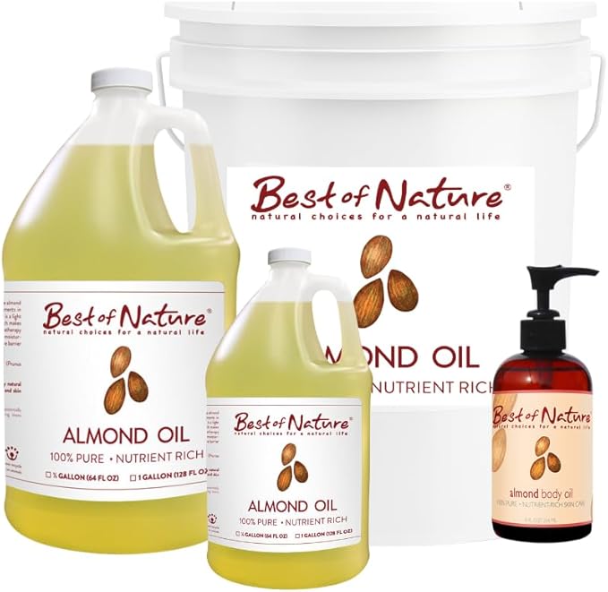 Best of Nature 100% Pure Sweet Almond Oil – Moisturizing Massage & Body Oil, Unscented for Hair, Skin, Face, Soap Making, Aromatherapy, Ideal Carrier for Essential Oils, 5 Gallon Pail (640 fl oz) - Bloomnest