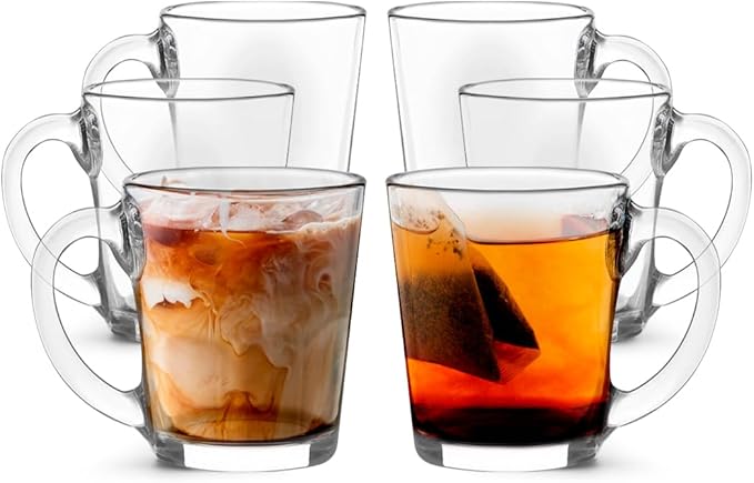 LEMONSODA Clear Large Glass Coffee Mug with Handles for Hot Beverages, Clear Mugs for Espresso, Tea, Cappucino, Latte, Juice (8.75 oz, 10.5 oz, 12 oz) (10.5 oz, Set of 6) - Bloomnest