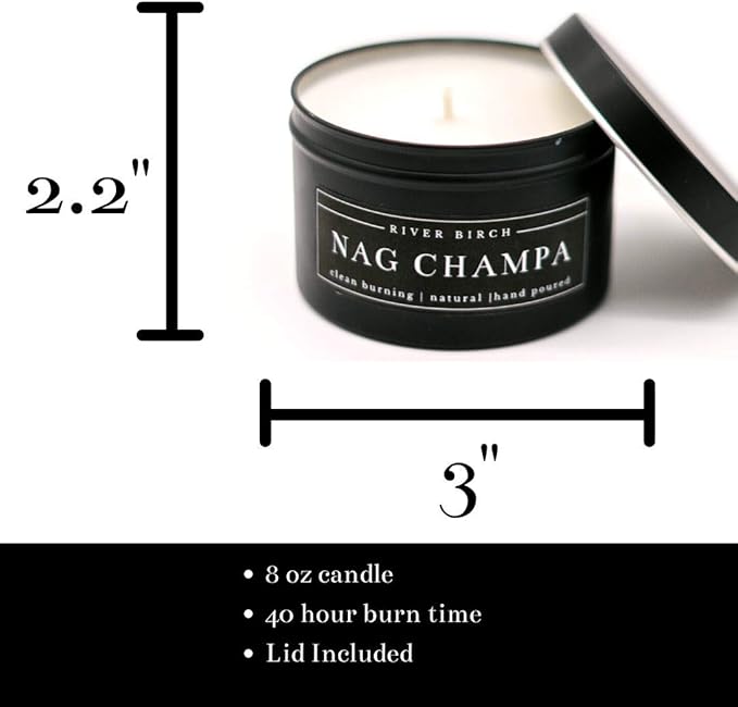 River Birch Candles Nag Champa Scented Candle | Premium, All-Natural, Non-Toxic, Soy Candles | 8 oz. Black Matte Tin Travel Candle | Cozy Relaxing Gifts for Home - Bloomnest