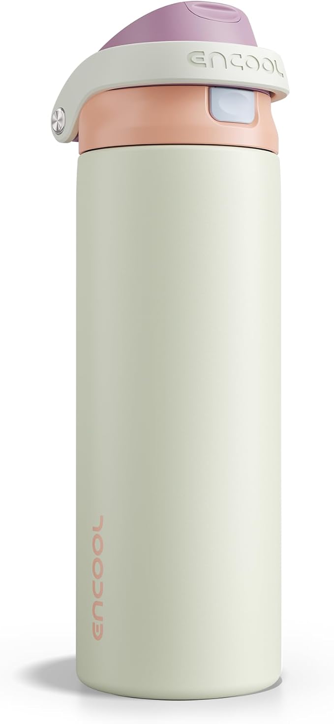 ENCOOL Leakproof Insulated Water Bottle with Straw Dual-Sip Water Bottle Bag-Safe Design for Work, Commute & Gym – Keeps Drinks Cold All Day, 24 oz, Sand Beige ENCOOL