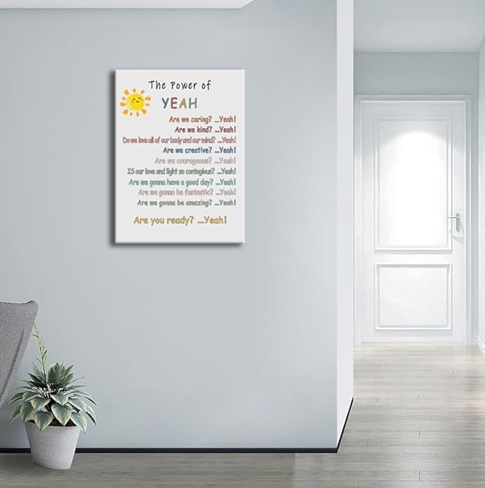 Inspirational Poster Positive Psychological Suggestion “The Power of Yeah” Motivational Wall Decor for Home Bedroom School Psychotherapy Room Framed Ready to Hang [30" W X 40" H] - Bloomnest