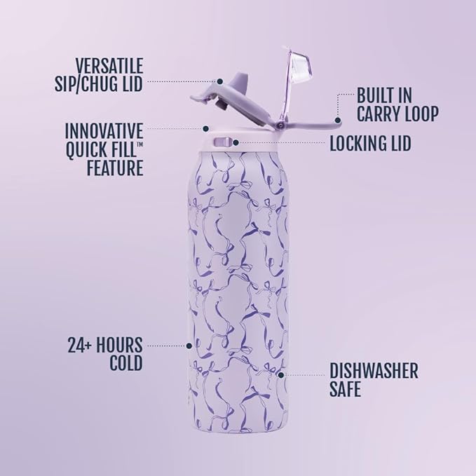 Ello Pop & Fill Insulated Stainless Steel Water Bottle with Quick Fill Lid, Leakproof Locking, Sip or Chug Spout, BPA-Free, Double Wall Vacuum Insulated for Sports, Travel & School- 22oz / 32oz / 40oz Ello