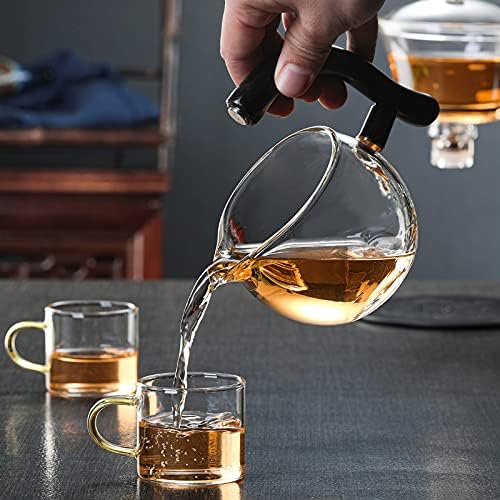 RORA Lazy Kungfu Glass Tea Set Semi Automatic Drip Rotating with Infuser Glass Teapot Set (6 cups) - Bloomnest
