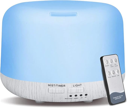 Aromatherapy Diffuser, 300ML Remote Control Essential Oil Diffusers, White Wood Grain Humidifier with 8 Colors Light 4 Timer Mode, Ultrasonic Scent Diffuser for Home, Office - Bloomnest