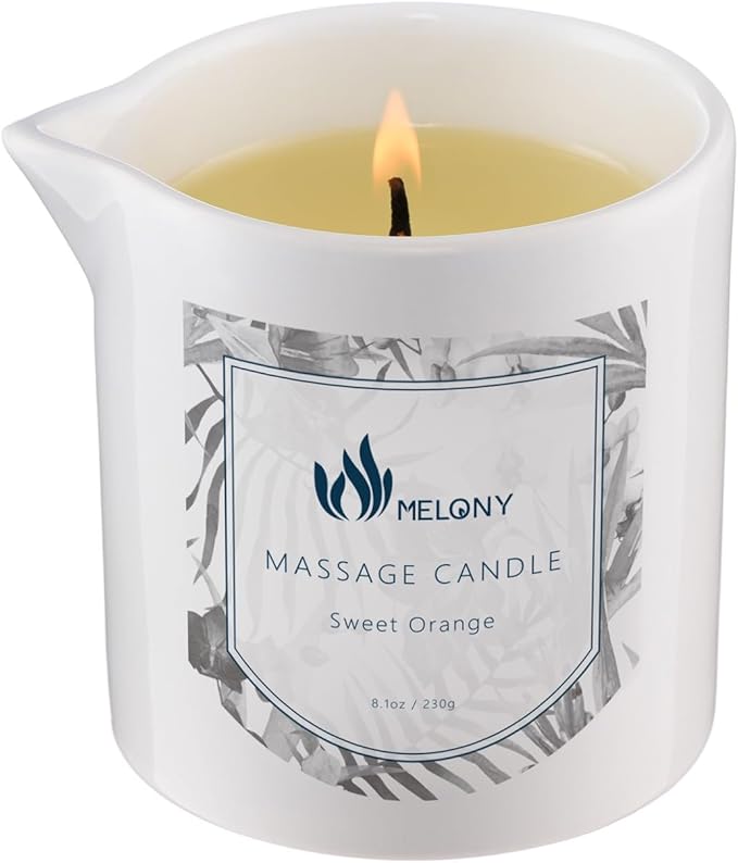 MELONY Soy Massage Oil Candle | 8.1Oz | Perfect Intensive Skin Treatment Candle | Moisturizing Luxurious Relaxing Essential Oil Body Massage Candle for Home Spa (Sweet Orange) - Bloomnest