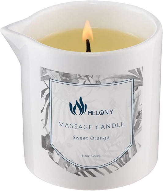 MELONY Soy Massage Oil Candle | 8.1Oz | Perfect Intensive Skin Treatment Candle | Moisturizing Luxurious Relaxing Essential Oil Body Massage Candle for Home Spa (Sweet Orange) - Bloomnest
