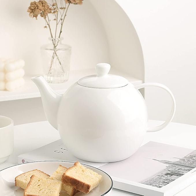 Sweejar Porcelain Teapot with Removable Stainless Steel Infuser,Microwave & Dishwasher Safe Tea Pots for Loose Tea,Tea Infuser Pots for Chrismas Women Gift (40oz White) - Bloomnest