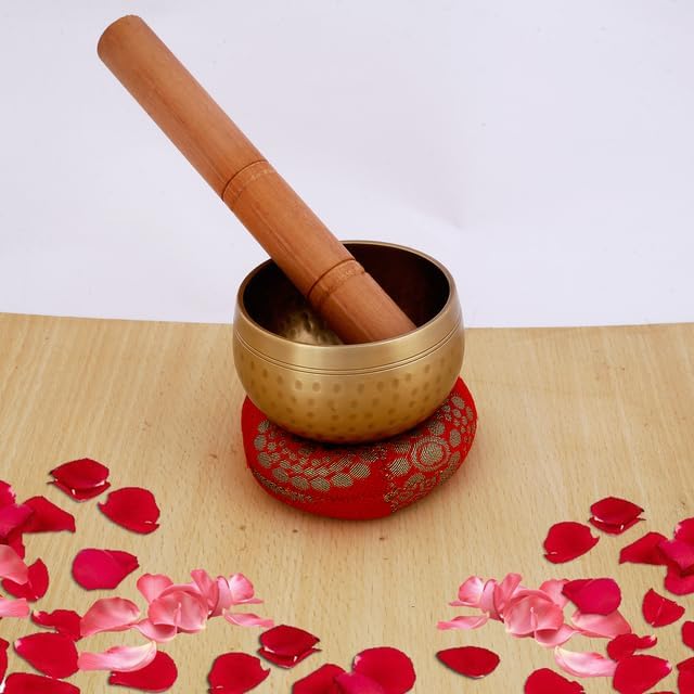 Indian Consigners Tibetan Singing Bowl Set – 3-Inch Hand-Hammered Brass Sound Bowl with Mallet & Silk Cushion – for Meditation, Yoga, Chakra Healing & Mindfulness VisitIndianConsigners