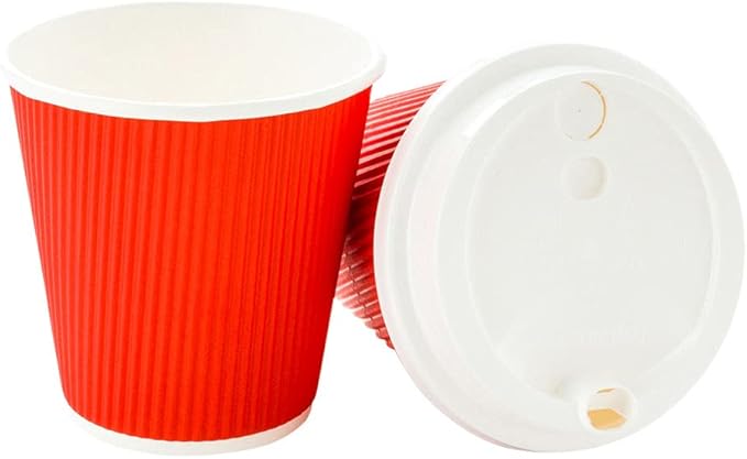 Restaurantware 8 Ounce Double Wall Disposable Coffee Cups, 500 Insulated Red Paper Tumblers with Ripple Wall Design, Lids Sold Separately for Hot Drinks like Tea, Hot Chocolate, and More - Bloomnest