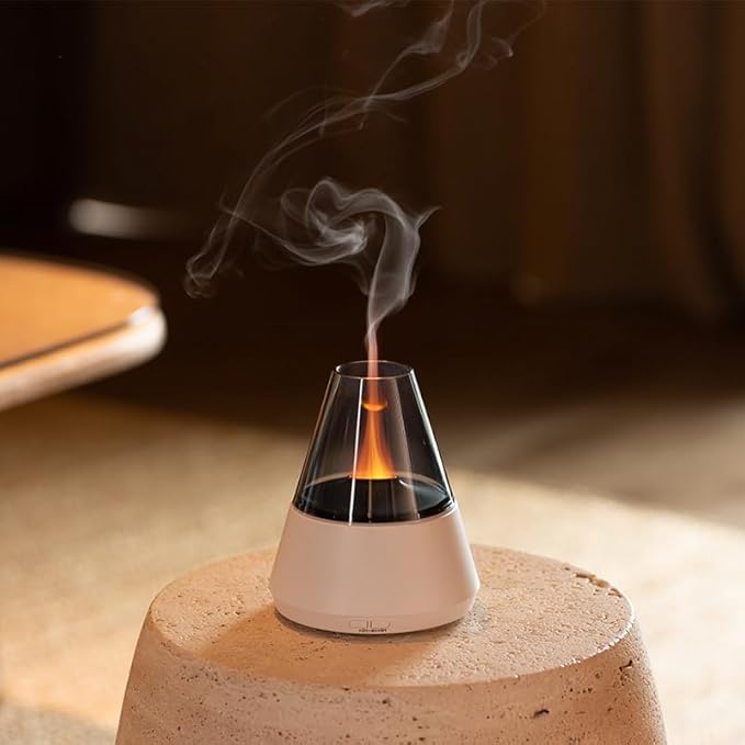 Ultrasonic Aroma Diffuser with Simulated Flame, 150ml, Timer and Auto-Off, LED Ambient Light (White) - Bloomnest