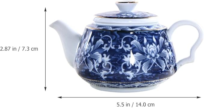 Alipis Porcelain Teapot, Blue and White Tea Pot Chinoiserie Chinese Teapot With Strainer Hole Vintage Flower Coffee Pot Pitcher For Kung Fu Tea Loose Leaf Blooming Tea, 14X7.3CM - Bloomnest