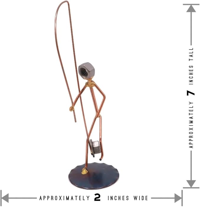 Hooked Hat Fisherman Collectible Handmade Metal Art Figurine, Desk Accessories, Trophy, Boss Gift, Office Décor, Outdoor Sports, Fishing - Bloomnest