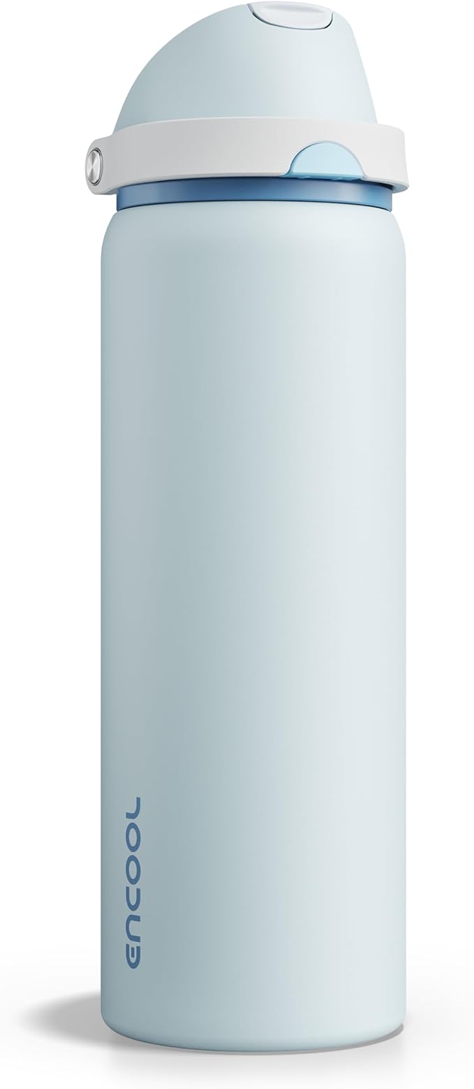 Insulated Water Bottle with Straw - Encool Stainless Steel Water Bottle with Push Button Lid, Leak-Proof & BPA-Free, Keeps Cold for 24 Hours for Sports, Travel, Gym (32 oz, Jungle Mist) ENCOOL