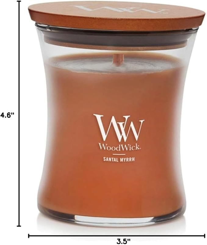 WoodWick Medium Hourglass Candle Santal Myrrh - Premium Soy Blend Wax Pluswick Innovation Wood Wick Made in USA - Bloomnest