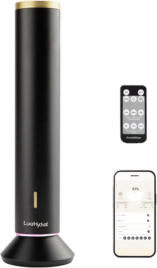 New Upgraded Waterless Scent Oil Nebulizer – Smart App & Remote Control, Covers Up to 4000 Sq Ft, Quiet Aroma Diffuser for Home, Hotel & Office, Up to 20H Runtime, 360° Light & Timer (Black, 1500) - Bloomnest