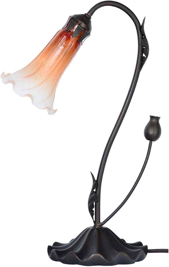 Bieye L10697 Lily Flower Blown Glass Accent Table Lamp for Living Room Bedroom Decoration (1-Light, Orange) - Bloomnest