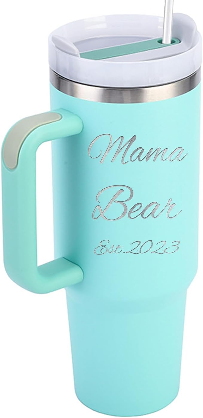 Personalized Tumbler with Handle, Custom 40oz Insulated Stainless Steel Tumblers Travel Mug Coffee Cup with Engraved Name and Straw Lid, Personalized Gifts for Women Men Him Her - Bloomnest