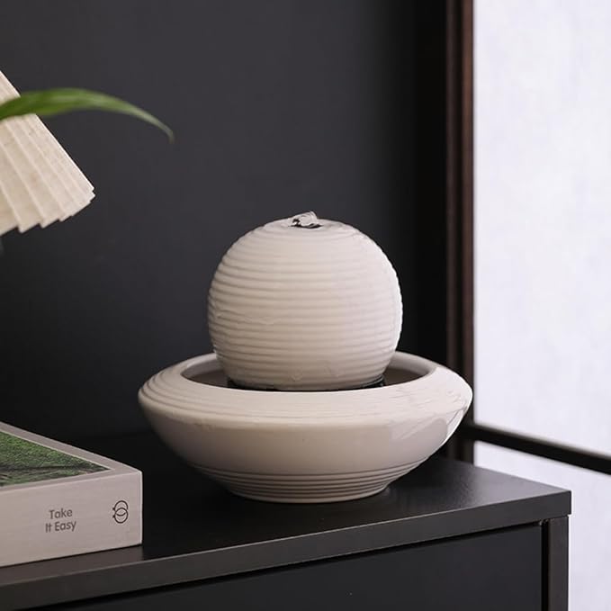 Ceramic Tabletop Fountain Water Feature for Indoor and Home Decoration Table Desk Office Patio(White A156) - Bloomnest
