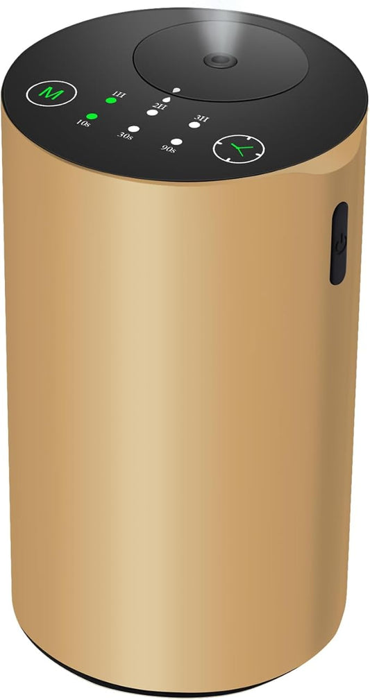 Waterless Essential Oil Diffuser, 7 Colors LED Light, Battery Powered Mini Scent Air Machine, Aromatherapy Mist Diffuser for Home Room Car Office (Gold) - Bloomnest
