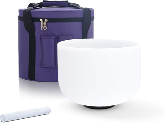 KVKA 432hz Perfect Pitch 12 Inch Crystal Singing Bowl D Note Sacral Chakra with Carrying Case,Suede Striker (12inch, D Note 432hz) - Bloomnest