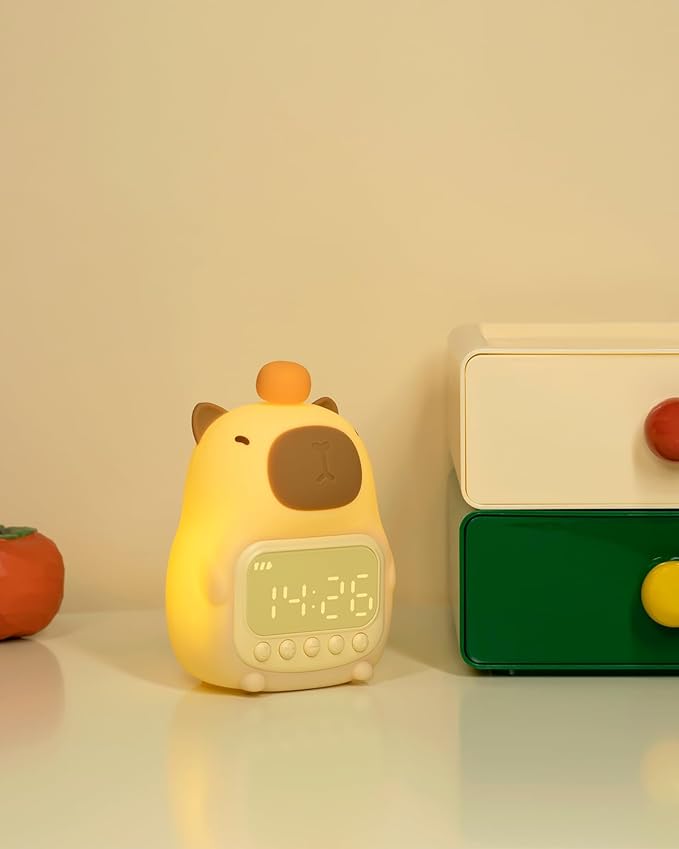 Capybara Alarm Clock with Night Light for Kids, Cute Toddler Alarm Clocks for Bedrooms Ok to Wake Clocks for Girls and Boys, Rechargeable Silicone Animal Tabletop Lamp for Kid - Bloomnest