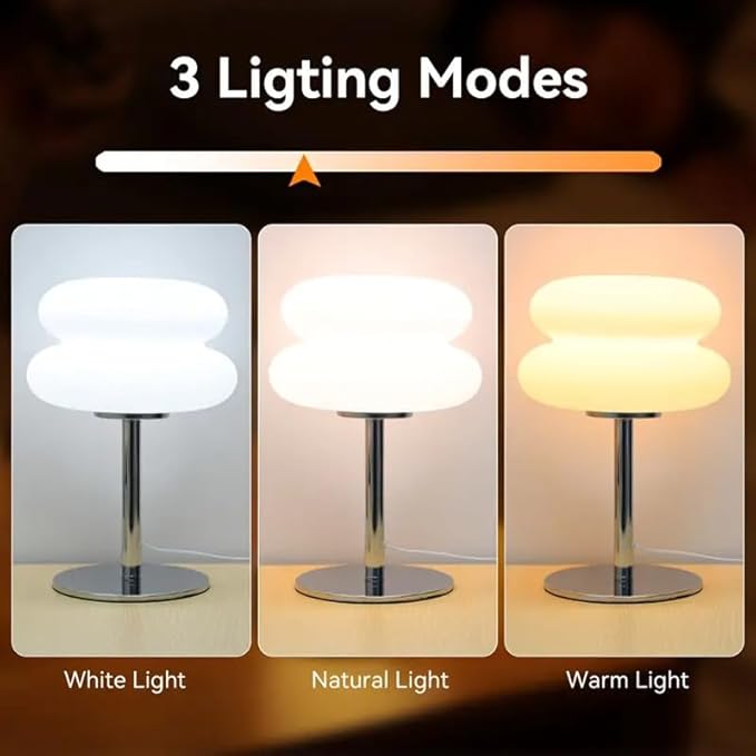 Mushroom Lamp for Bedroom,Mid Century Modern Lamp for Nightstand, Dimmable Retro Egg Tart Bedside Small Lamps,Unique Home Mushroom Decor Aesthetic Cute Table Lamps for Living Room (White) - Bloomnest