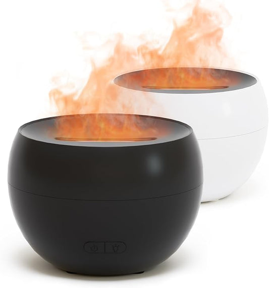 SALKING 2 Pack Flame Essential Oil Diffusers for Home, 150ml Fire Ultrasonic Diffusers for Essential Oils, Aromatherapy Diffuser with Auto-Off Function for Home, Office, Bedroom, Gift (White & Black) - Bloomnest