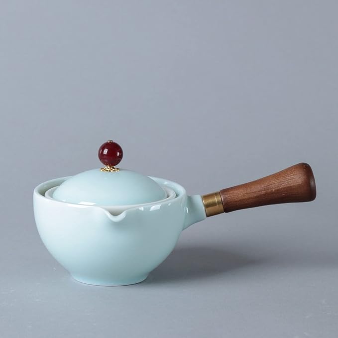 Ceramic Portable Travel Tea Set, Chinese Kungfu Tea Set with 360 Rotation Teapot and Infuser, 4 Tea Cups, Tea Tray And Travel Bag (Celadon Glaze)