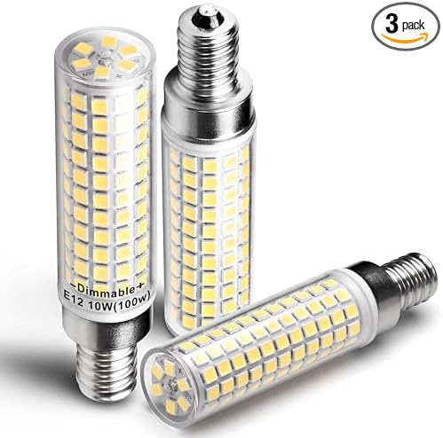 E12 100W Dimmable C7 T6 LED Corn Light Bulbs, 4000K Natural White 1000 Lumen 10W E12 LED Candelabra Light Bulbs for Home Decorative Chandelier Pendant Ceiling Fan Lighting Salt Lamp, 3 Pack - Bloomnest