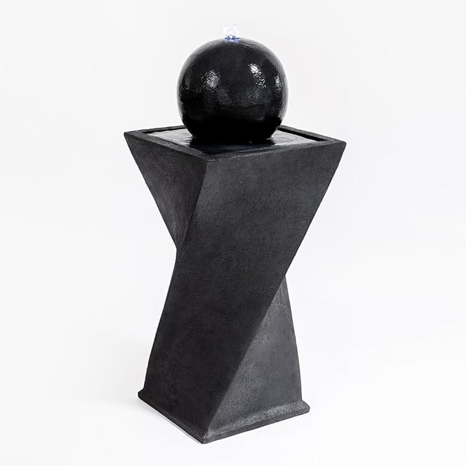 Black Sphere Water Fountain Outdoor –Unique Rotating Curve Design，Modern Zen Water Fountain for Garden, Patio, Indoor Floor Standing Decor,32.28'' Tall (Black) - Bloomnest