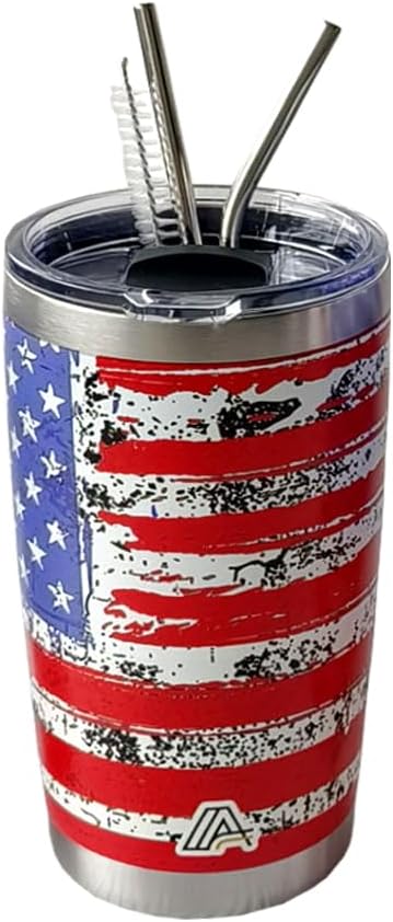 20oz Stainless Steel Tumbler - USA FlagTumbler with Lid and Straw, Double Walled Travel Mug Insulated for Hot & Cold Drinks, Vacuum Insulated Water Bottle for Home, Patriotic GIft - Bloomnest