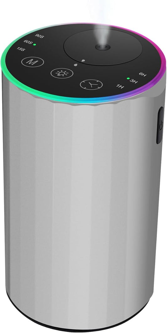 Waterless Essential Oil Diffuser, Battery Powered Mini Scent Air Machine, Aromatherapy Mist Diffuser for Home Room Car Office (Silver) - Bloomnest